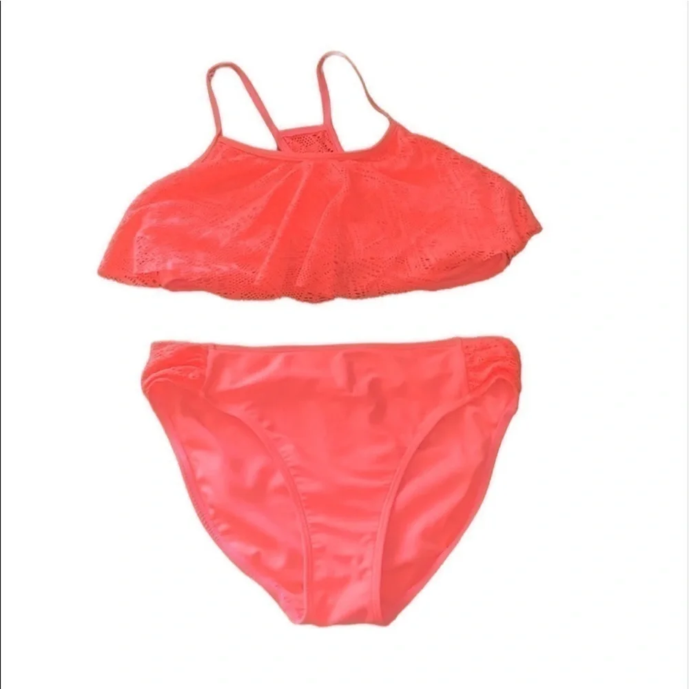 SO girls 2 pieces swimsuit with crochet like material Size 14